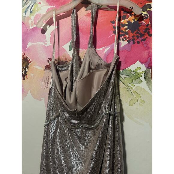 Metallic Halter Cowl Neck Sheath with Slit - Size 18 - Plus Size - Rose Gold - Picture 5 of 9